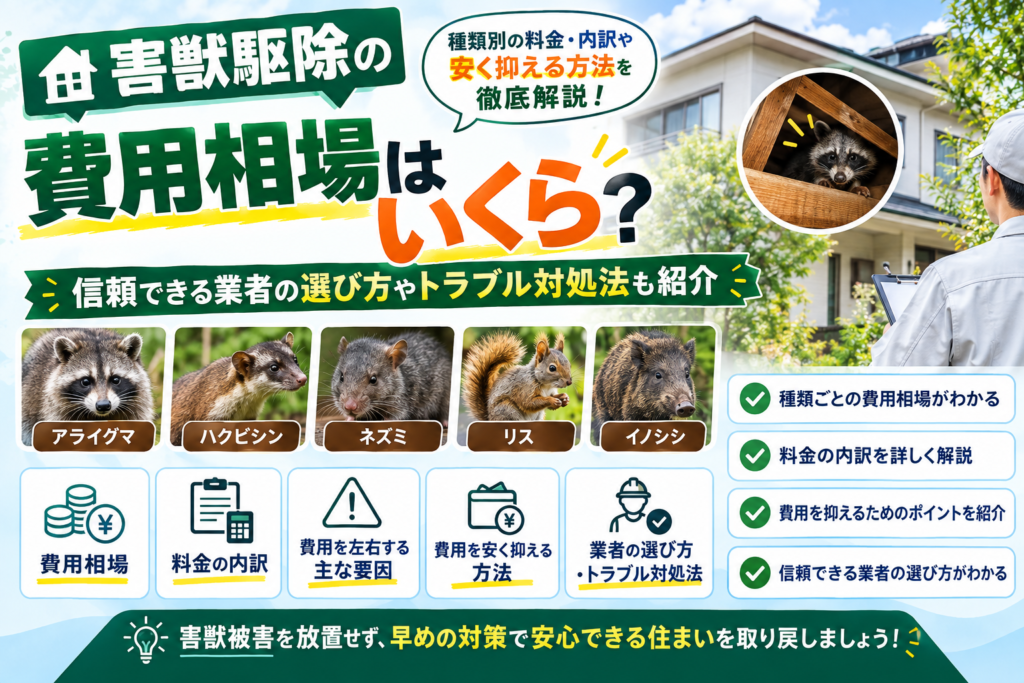 害獣駆除の費用相場はいくら？種類別の料金・内訳や安く抑える方法を徹底解説
